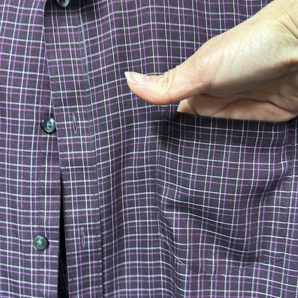 Men’s XL Van Heusen button down long sleeved dark purple grid print tall fit - Picture 3 of 6